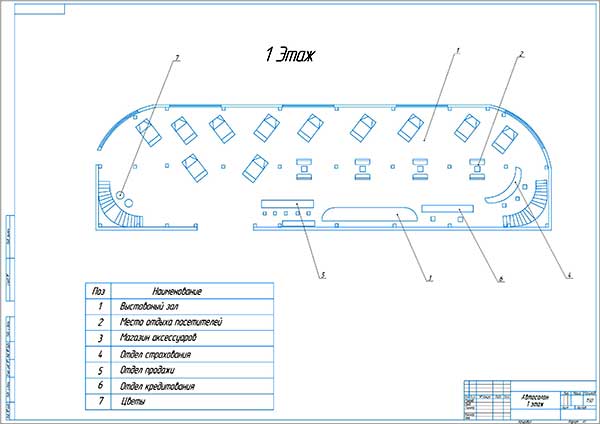 План автосалона чертеж