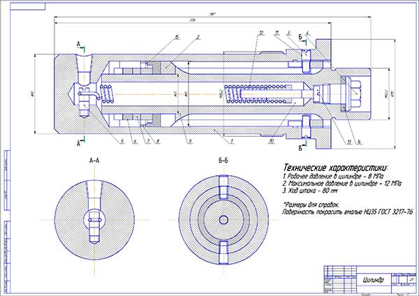 Пневмоцилиндр сборочный чертеж